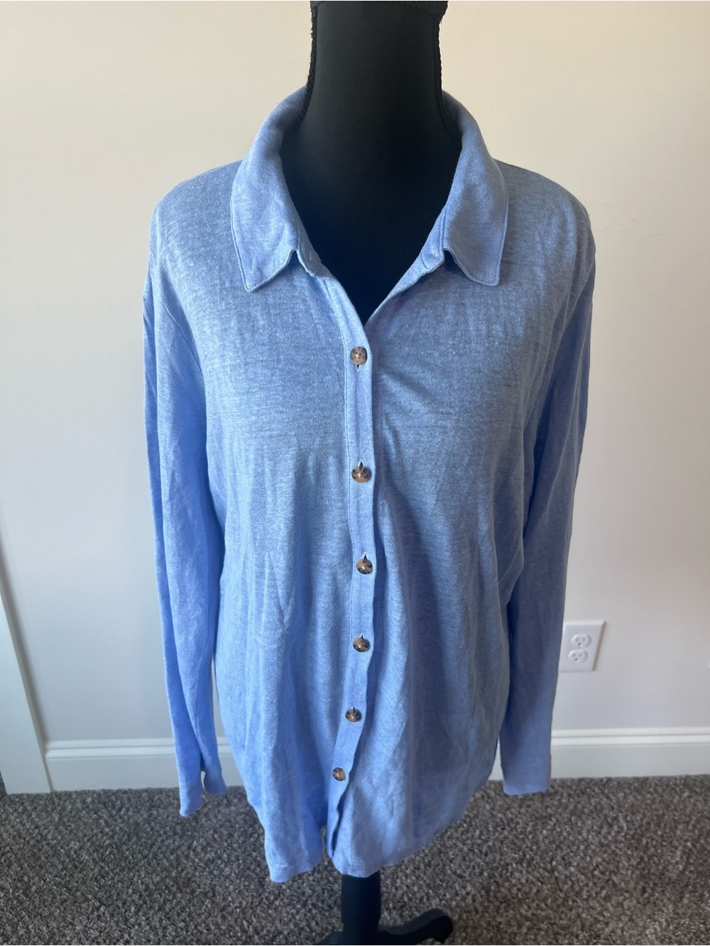 J Jill Love Linen Light Blue Women's Button-Front Top 100% Linen